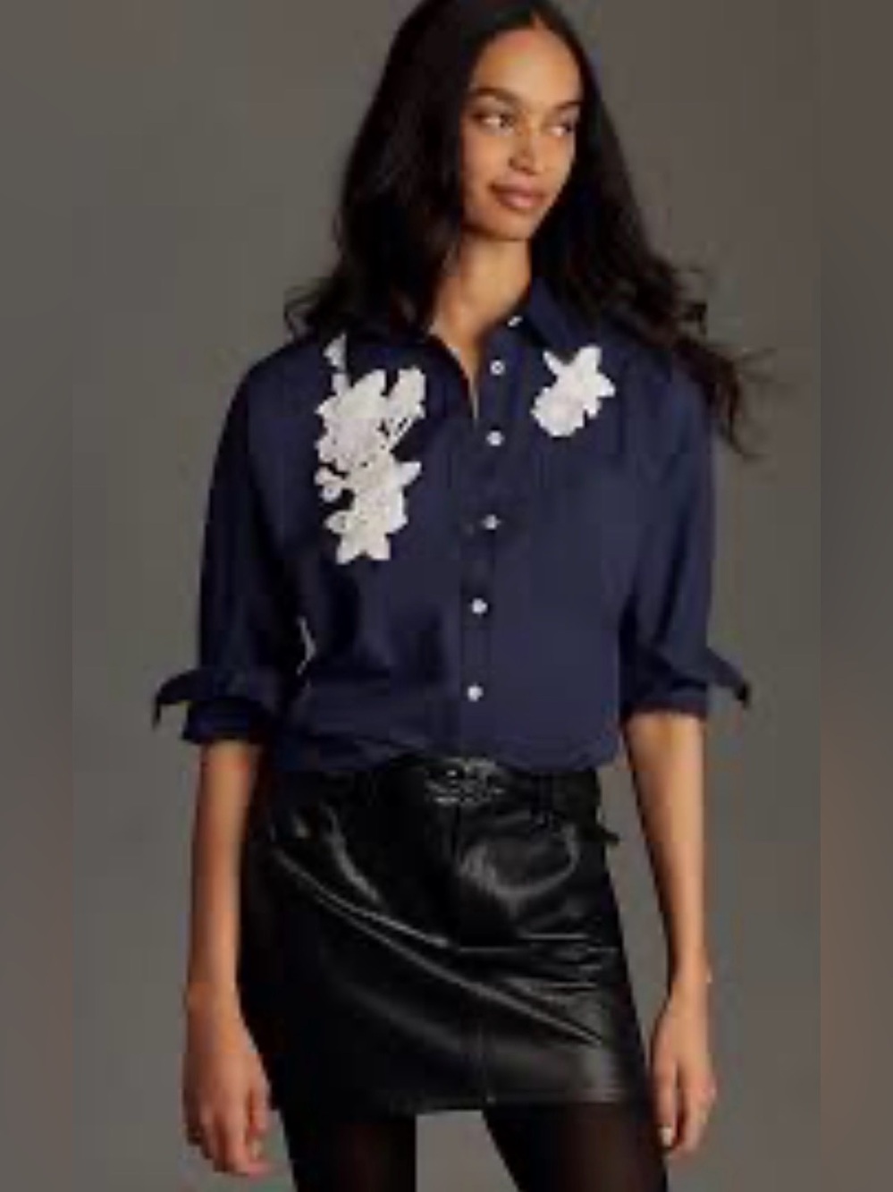 Anthropologie Bennet Buttondown Shirt by Maeve: Floral Appliqué Edition. Sz S